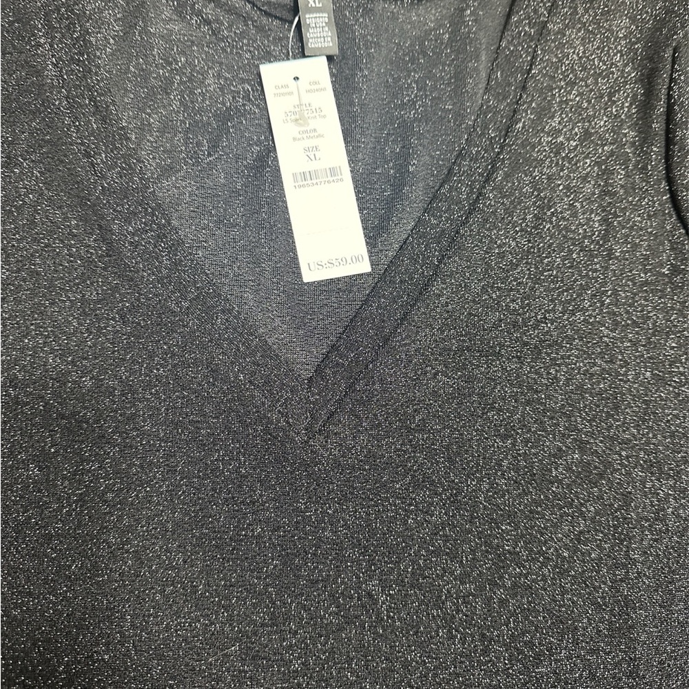 White House Black Market Black Long Sleeve Sparkle Knit Top - Picture 5 of 8